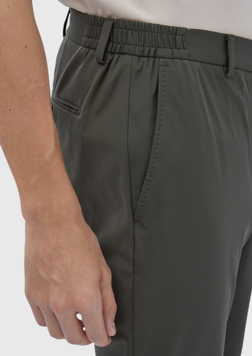 Haki Düz Comfort Fit Örme Takım Elbise - 8