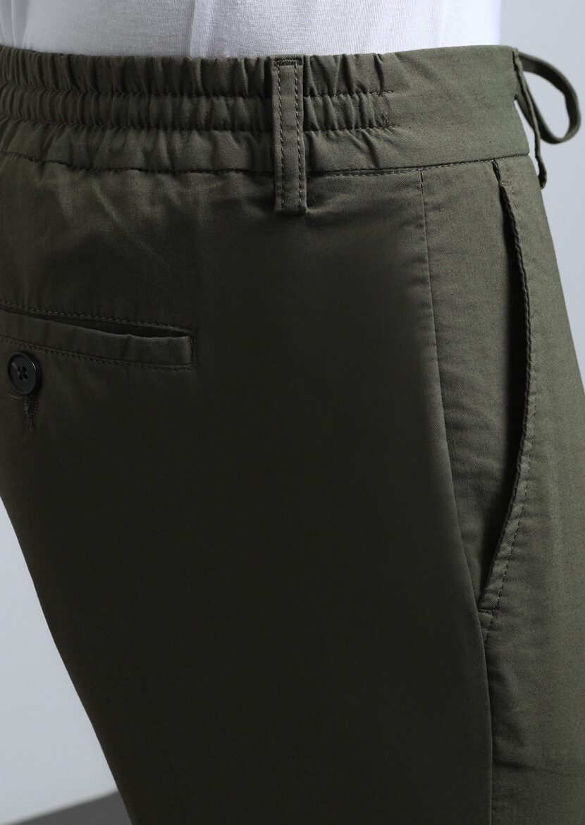 Haki Düz Dokuma Jogging Fit Casual Pamuk Karışımlı Pantolon - 3