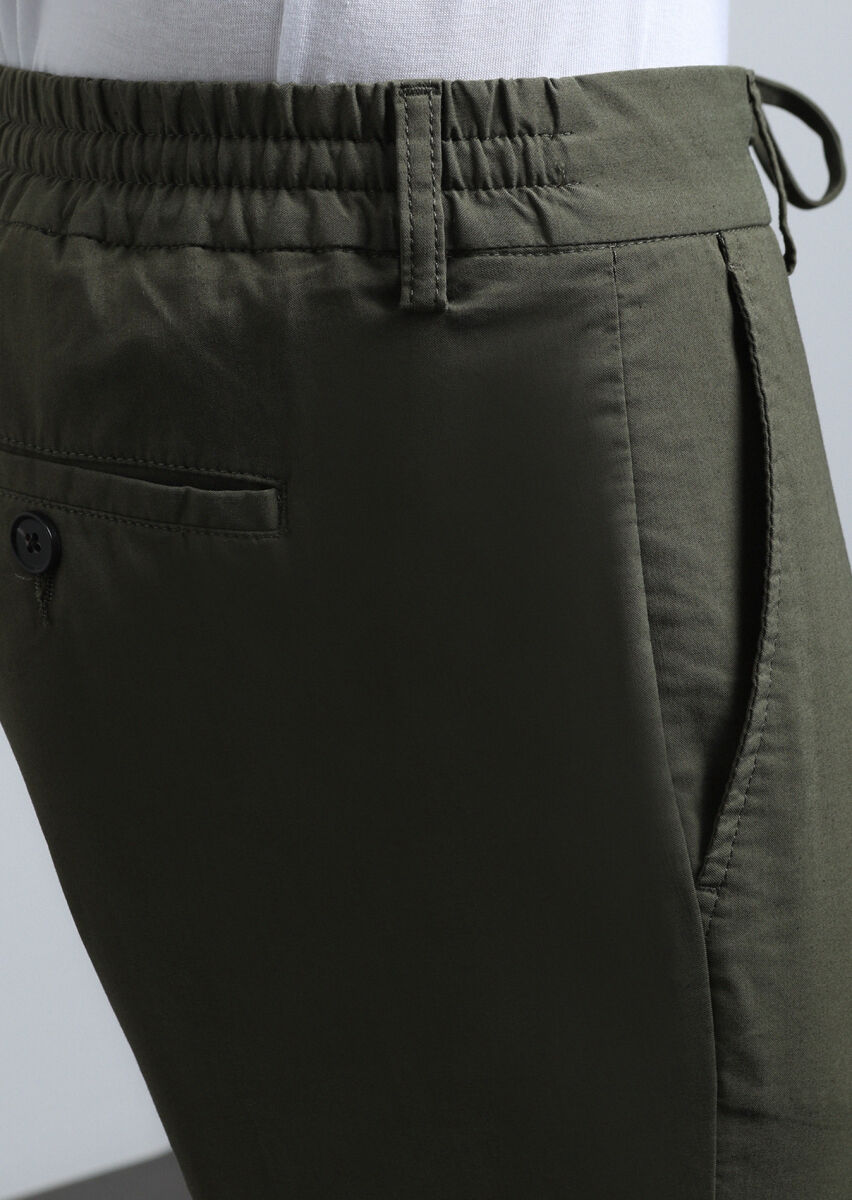 Haki Düz Dokuma Jogging Fit Casual Pamuk Karışımlı Pantolon - 3