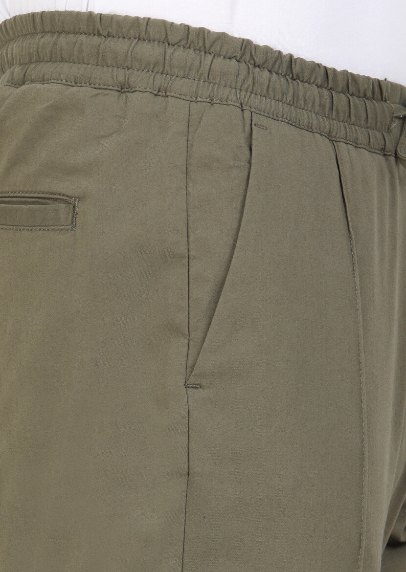Haki Düz Dokuma Jogging Fit Casual Pamuk Karışımlı Pantolon - 4
