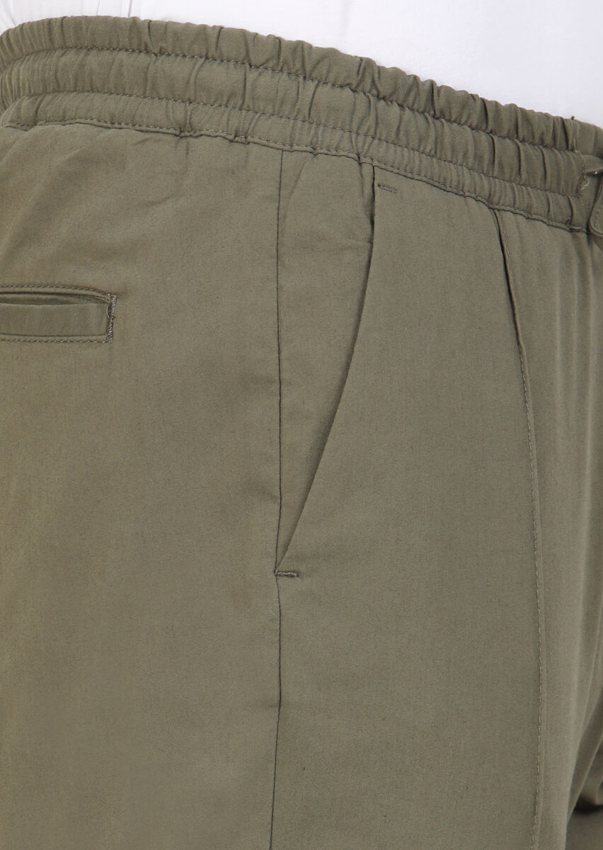 Haki Düz Dokuma Jogging Fit Casual Pamuk Karışımlı Pantolon - 4