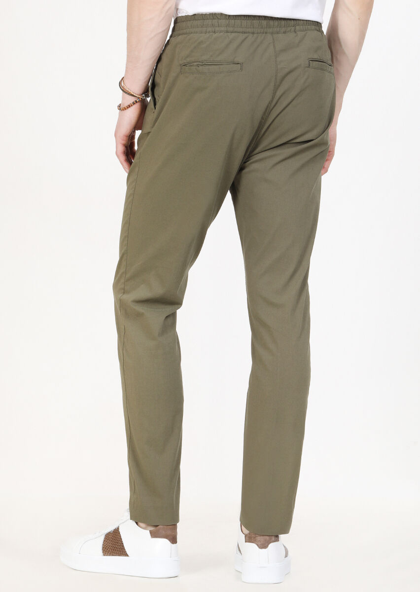 Haki Düz Dokuma Jogging Fit Casual Pamuk Karışımlı Pantolon - 5