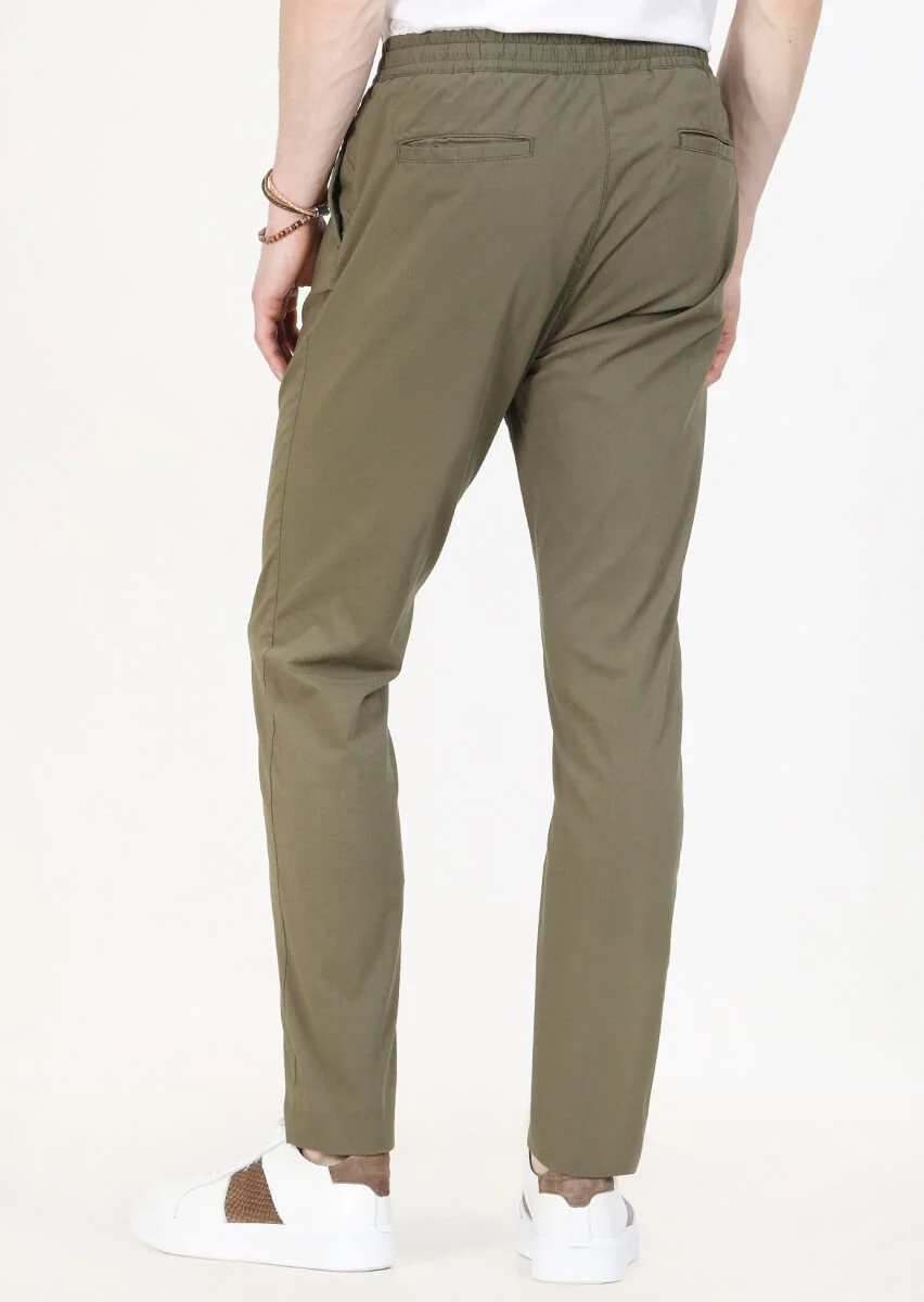 Haki Düz Dokuma Jogging Fit Casual Pamuk Karışımlı Pantolon - 5
