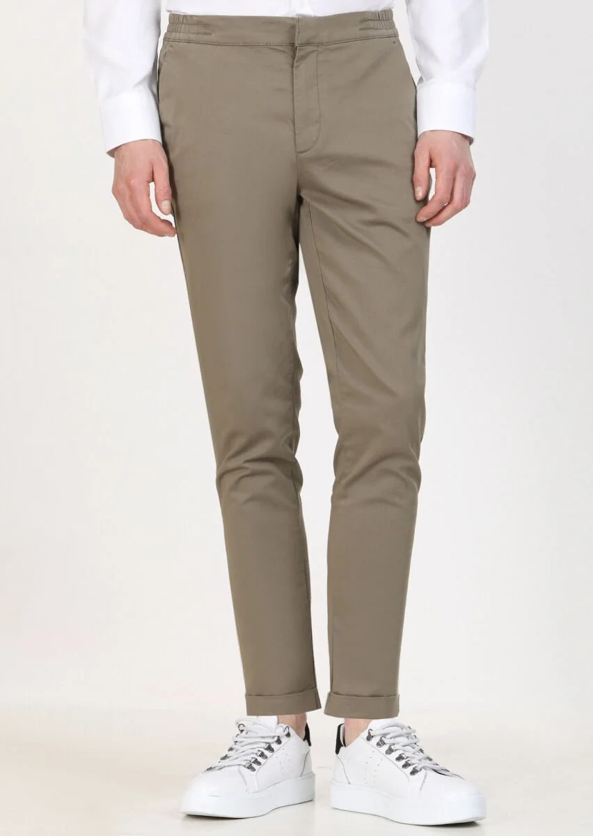 Haki Düz Dokuma Jogging Fit Casual Pamuk Karışımlı Pantolon - 2