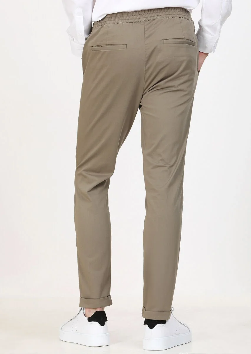 Haki Düz Dokuma Jogging Fit Casual Pamuk Karışımlı Pantolon - 4