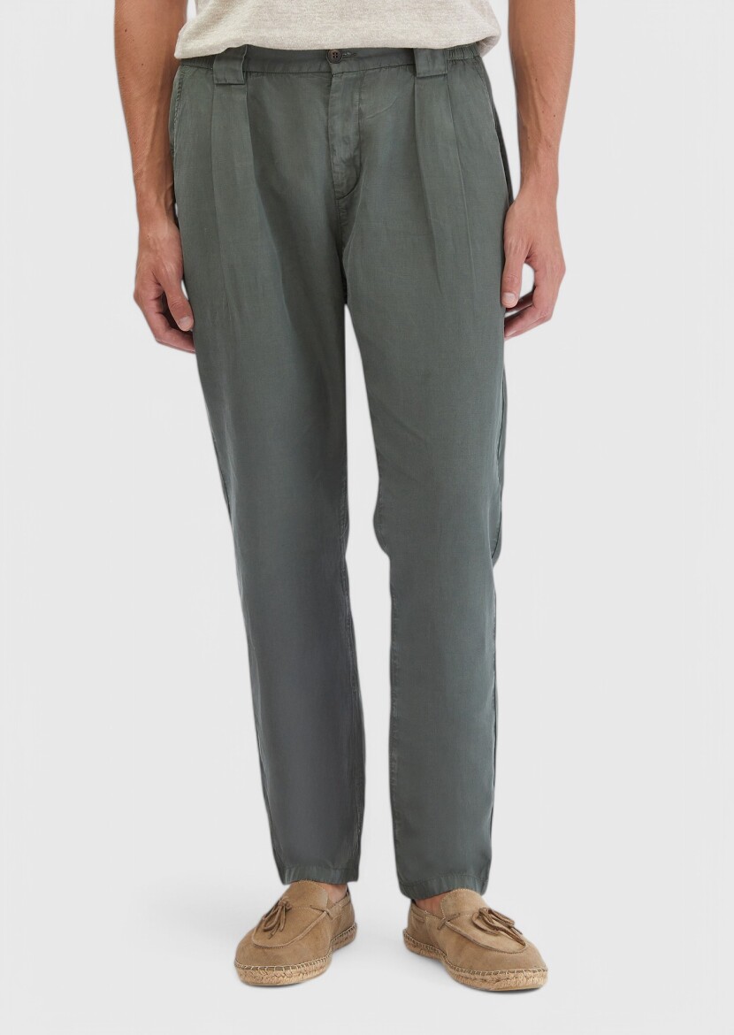 Haki Düz Dokuma Jogging Fit Casual Pamuk Karışımlı Pantolon - RAMSEY