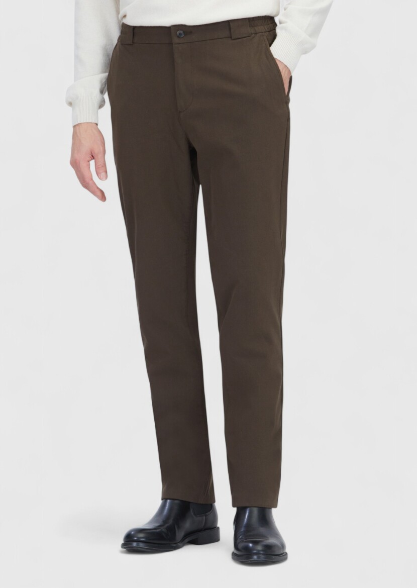 Haki Düz Dokuma Jogging Fit Casual Pamuk Karışımlı Pantolon - RAMSEY