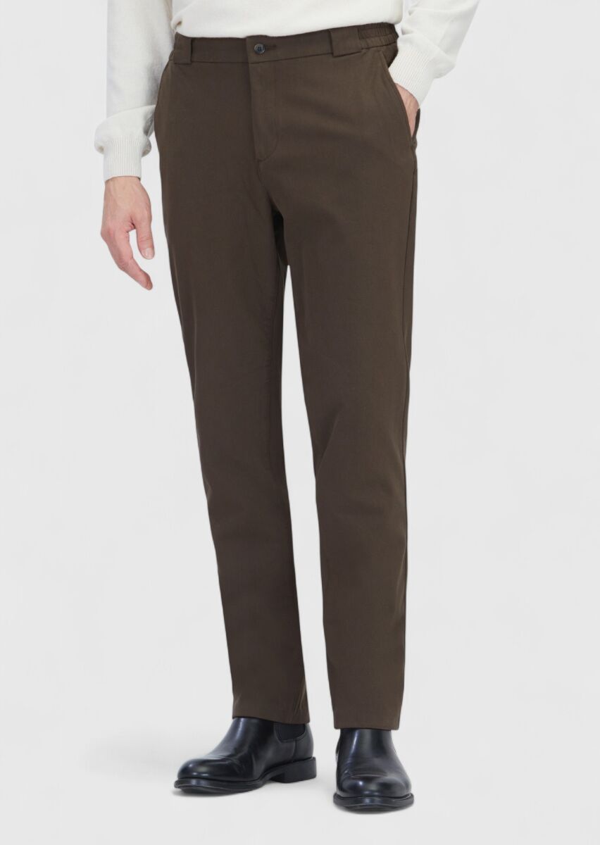 Haki Düz Dokuma Jogging Fit Casual Pamuk Karışımlı Pantolon - 2