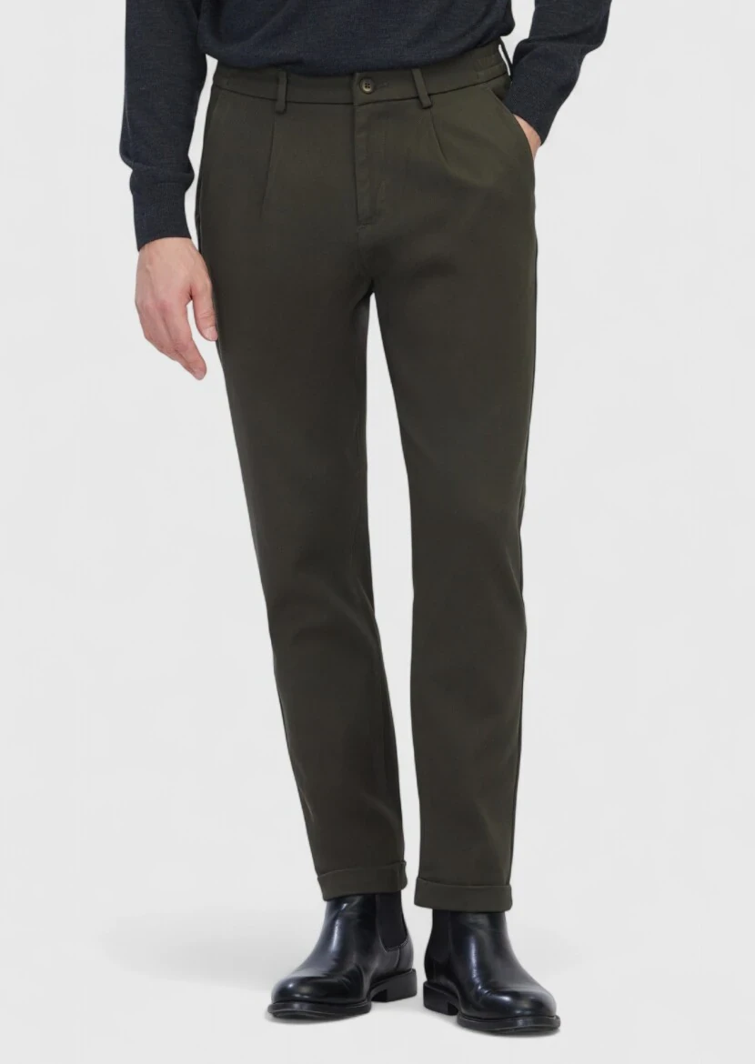 Haki Düz Dokuma Jogging Fit Casual Pamuk Karışımlı Pantolon - RAMSEY