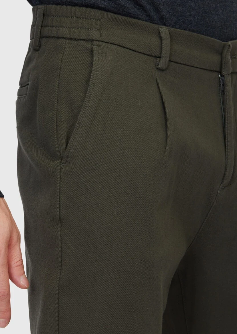 Haki Düz Dokuma Jogging Fit Casual Pamuk Karışımlı Pantolon - 3