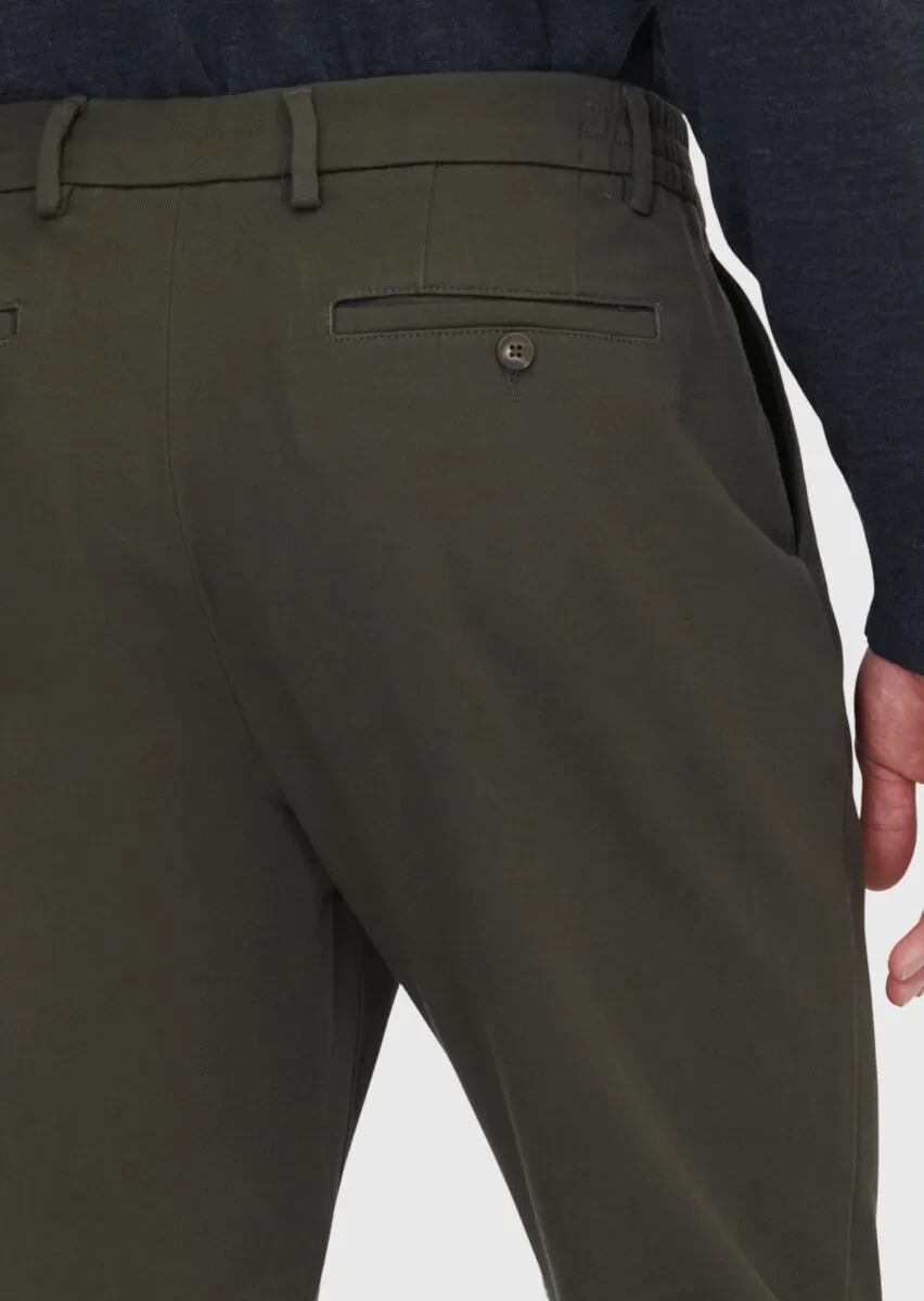 Haki Düz Dokuma Jogging Fit Casual Pamuk Karışımlı Pantolon - 4