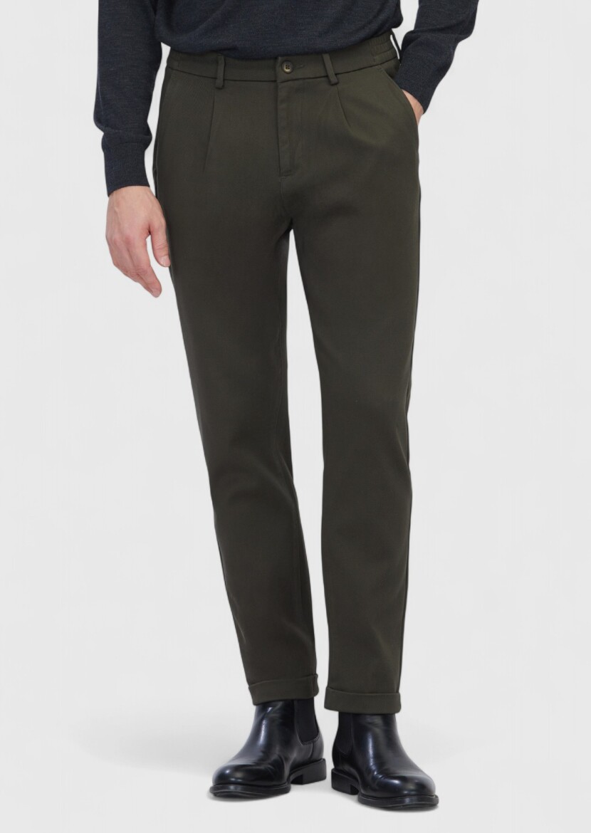 Haki Düz Dokuma Jogging Fit Casual Pamuk Karışımlı Pantolon - RAMSEY