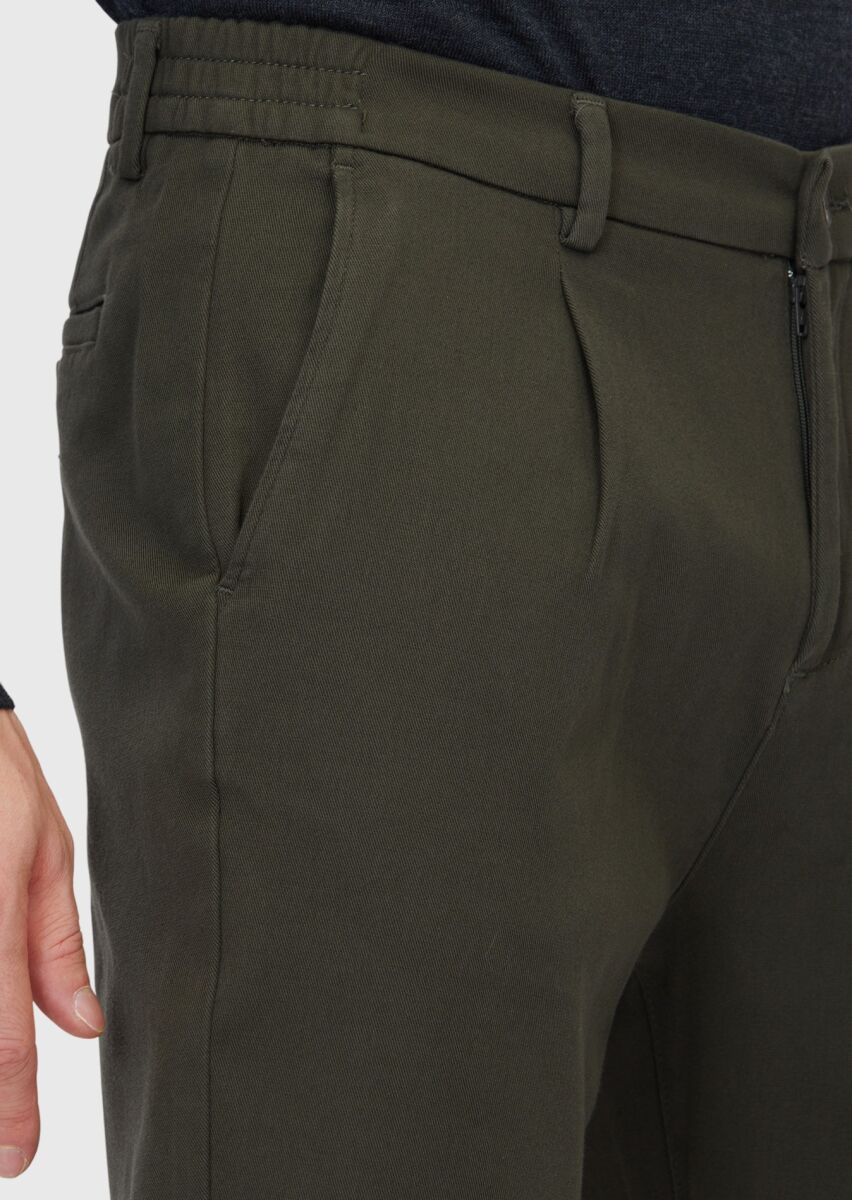 Haki Düz Dokuma Jogging Fit Casual Pamuk Karışımlı Pantolon - 3