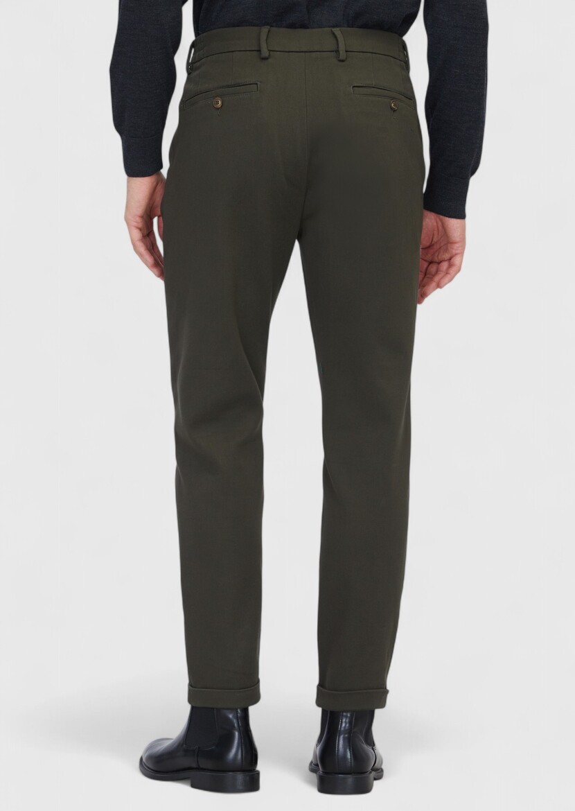 Haki Düz Dokuma Jogging Fit Casual Pamuk Karışımlı Pantolon - 5