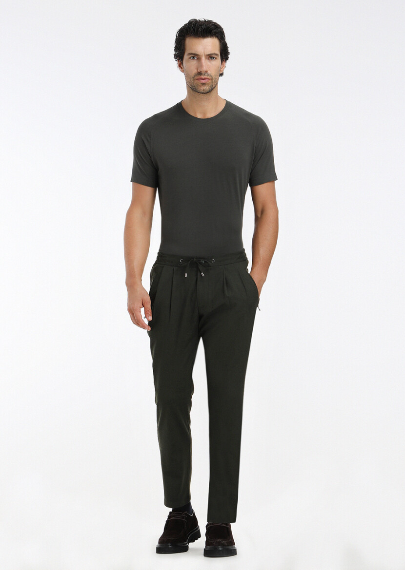 Haki Düz Dokuma Jogging Fit Casual Pantolon - 1