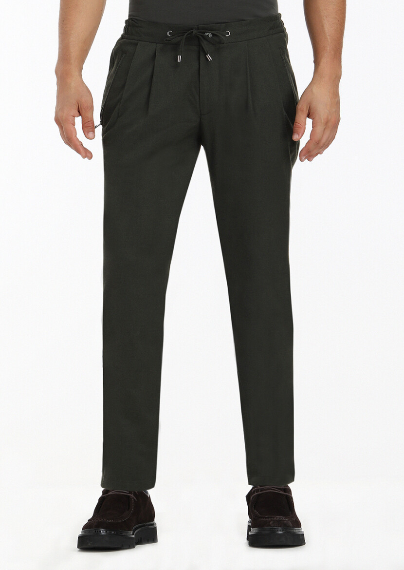 Haki Düz Dokuma Jogging Fit Casual Pantolon 