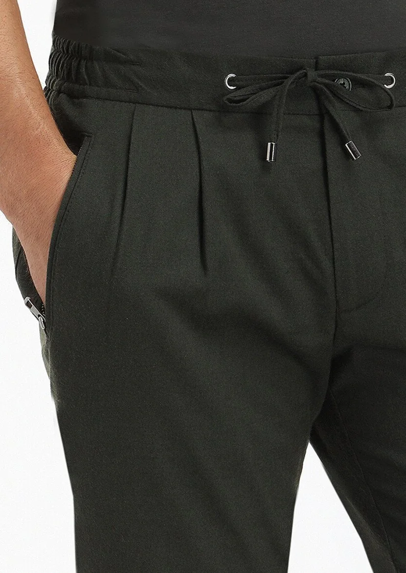 Haki Düz Dokuma Jogging Fit Casual Pantolon - 3