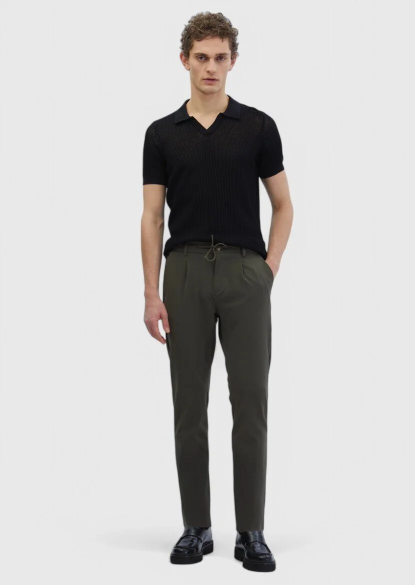 Haki Düz Dokuma Jogging Fit Casual Pantolon - RAMSEY