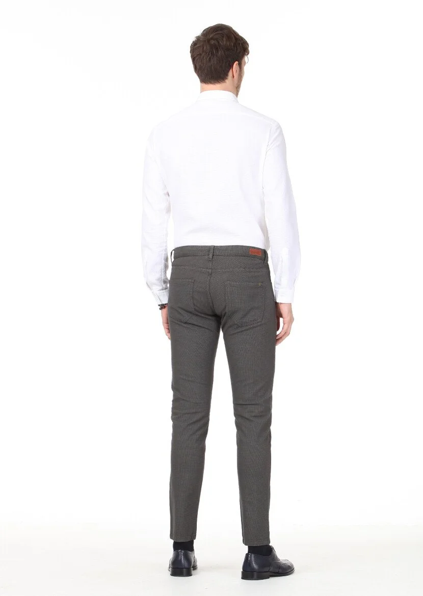 Haki Düz Dokuma Slim Fit Casual Pamuk Karışımlı Pantolon - 4