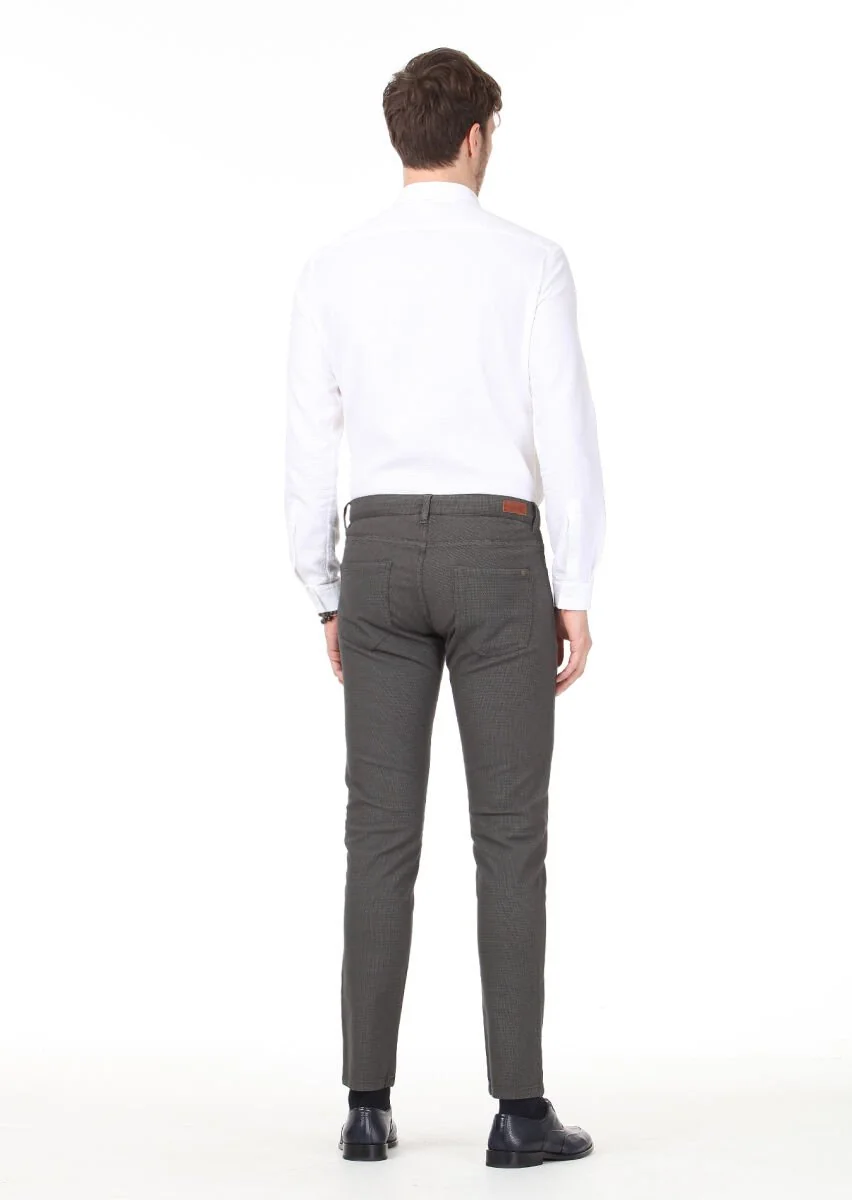 Haki Düz Dokuma Slim Fit Casual Pamuk Karışımlı Pantolon - 4