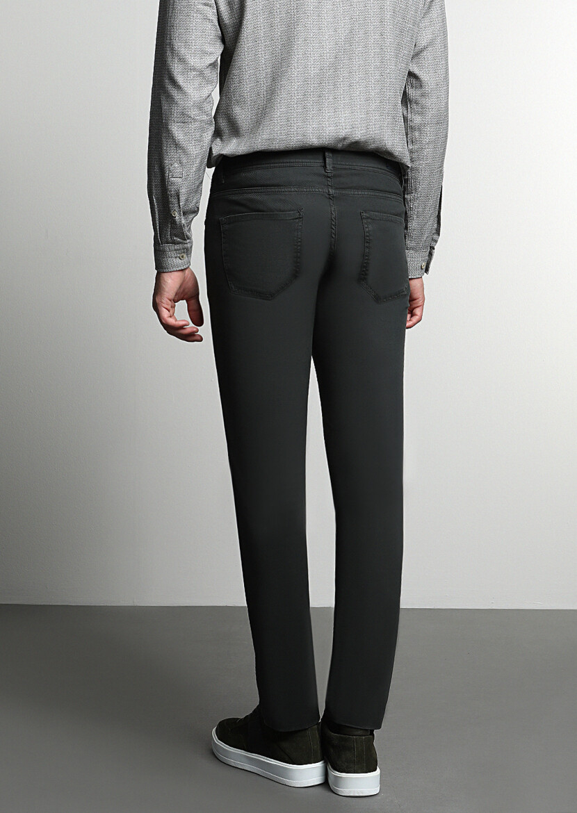Haki Düz Dokuma Slim Fit Casual Pamuk Karışımlı Pantolon - 5