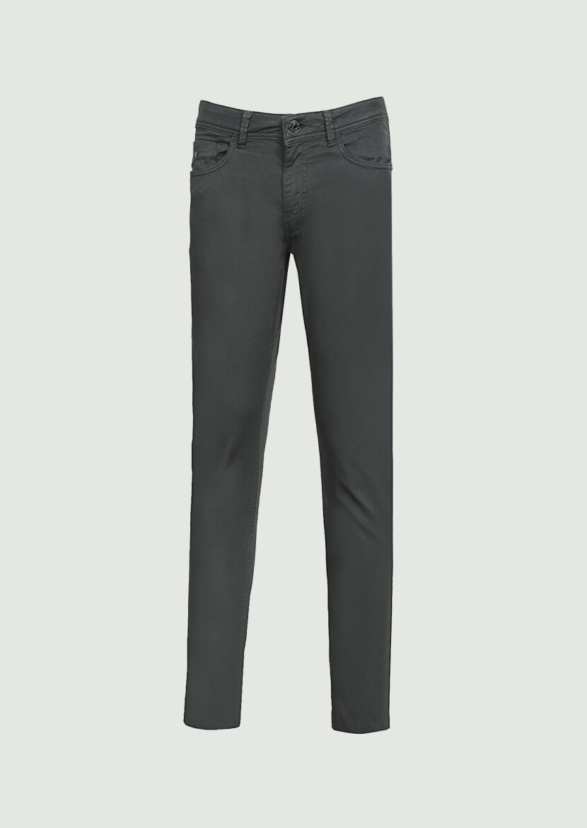 Haki Düz Dokuma Slim Fit Casual Pamuk Karışımlı Pantolon - 6