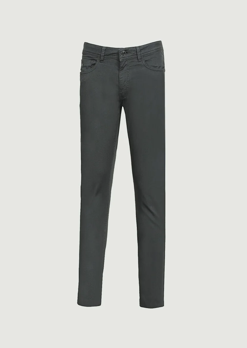 Haki Düz Dokuma Slim Fit Casual Pamuk Karışımlı Pantolon - 6