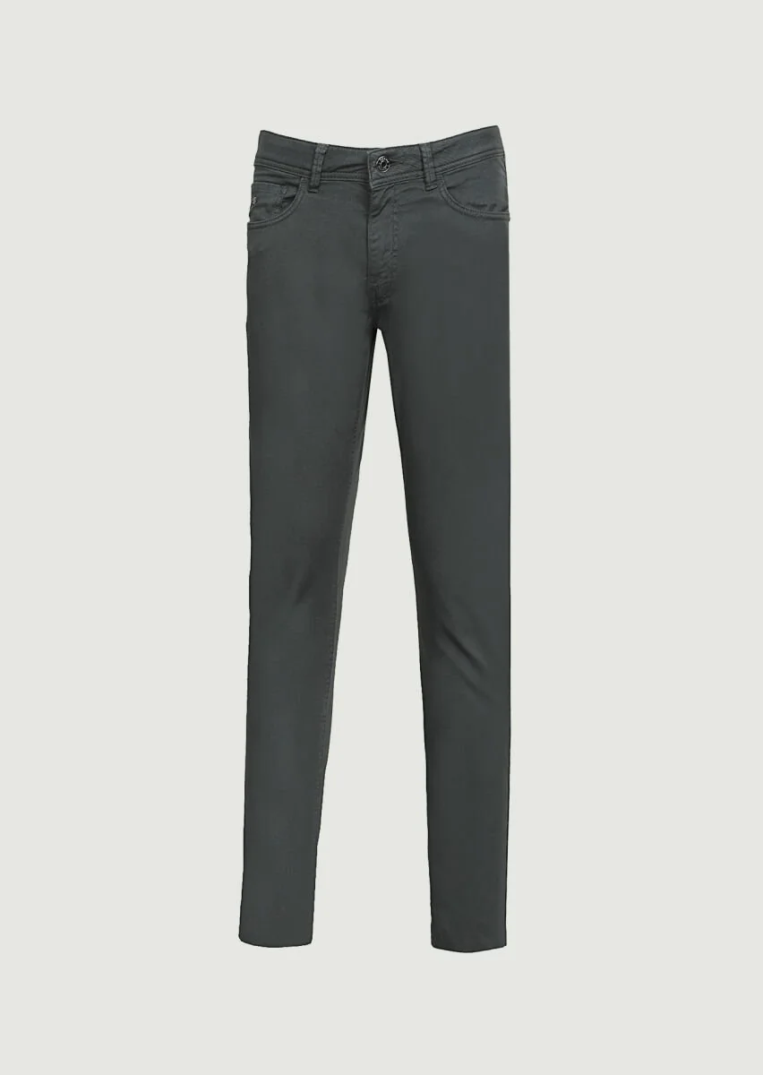 Haki Düz Dokuma Slim Fit Casual Pamuk Karışımlı Pantolon - 6