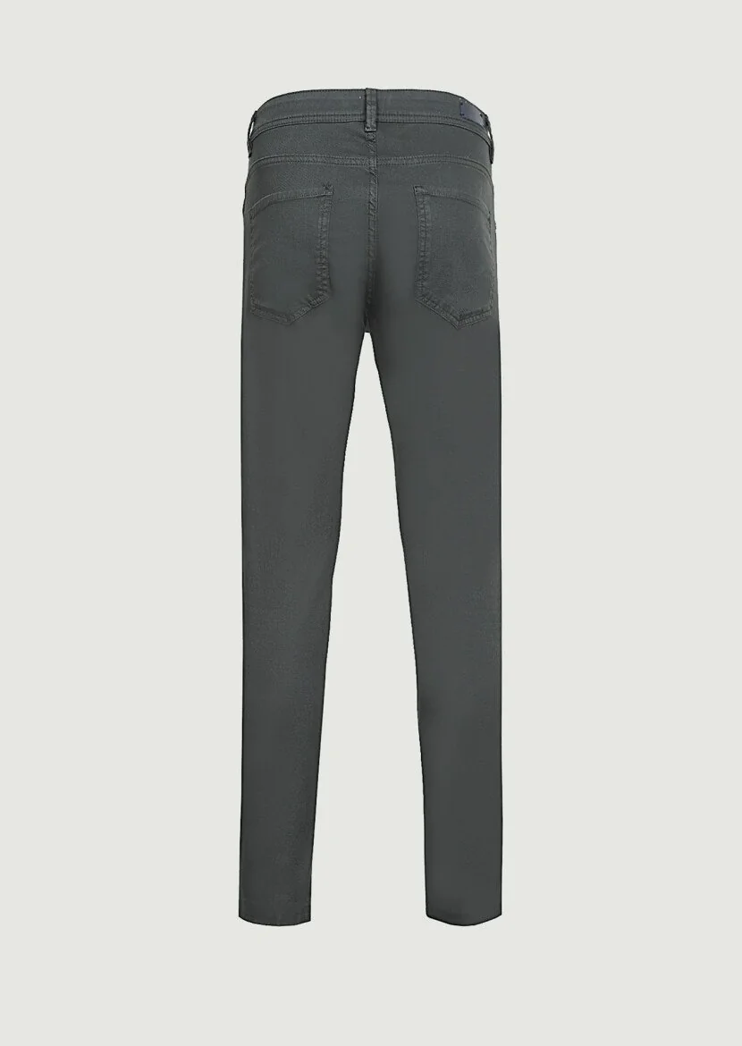 Haki Düz Dokuma Slim Fit Casual Pamuk Karışımlı Pantolon - 7