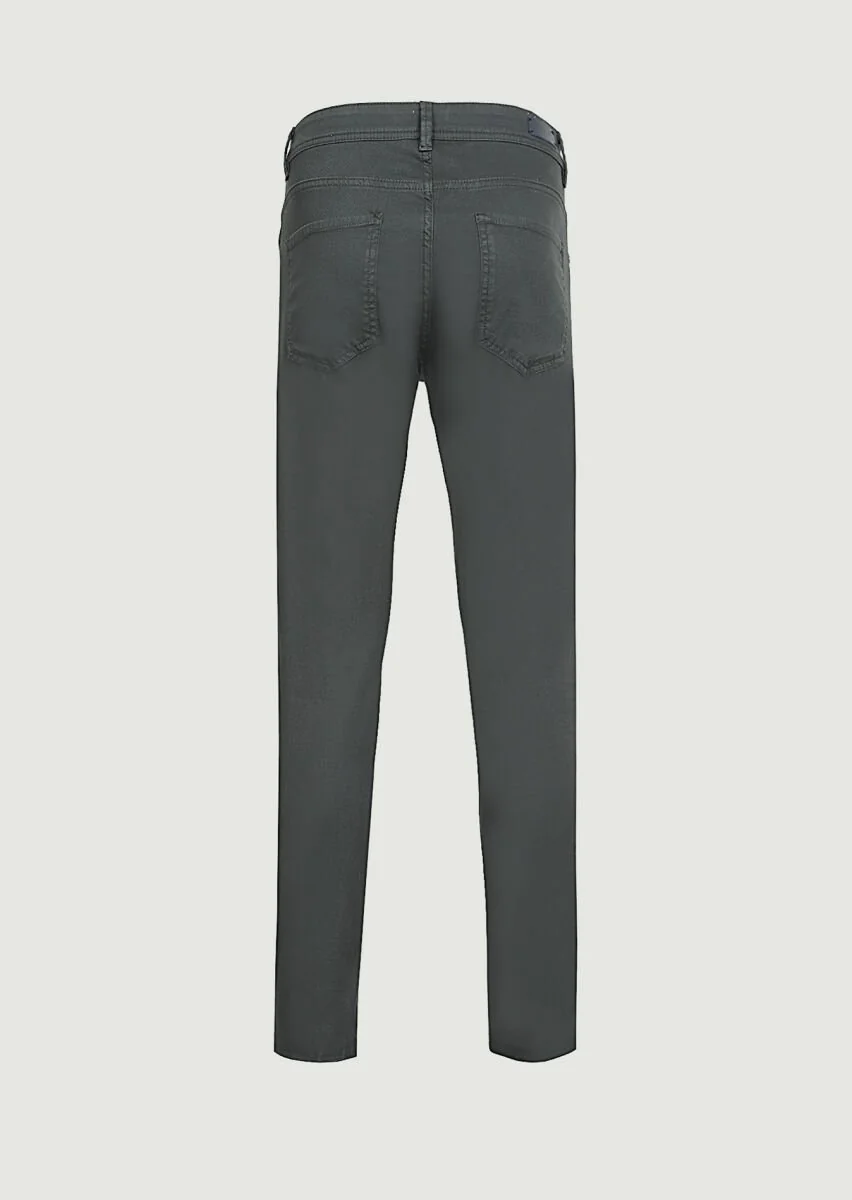 Haki Düz Dokuma Slim Fit Casual Pamuk Karışımlı Pantolon - 7
