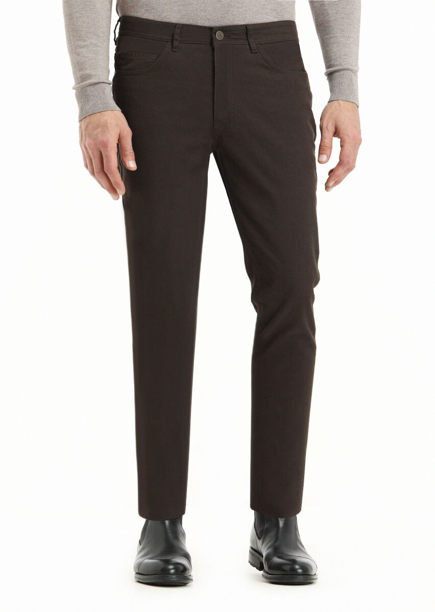 Haki Düz Dokuma Slim Fit Casual Pamuk Karışımlı Pantolon - 2