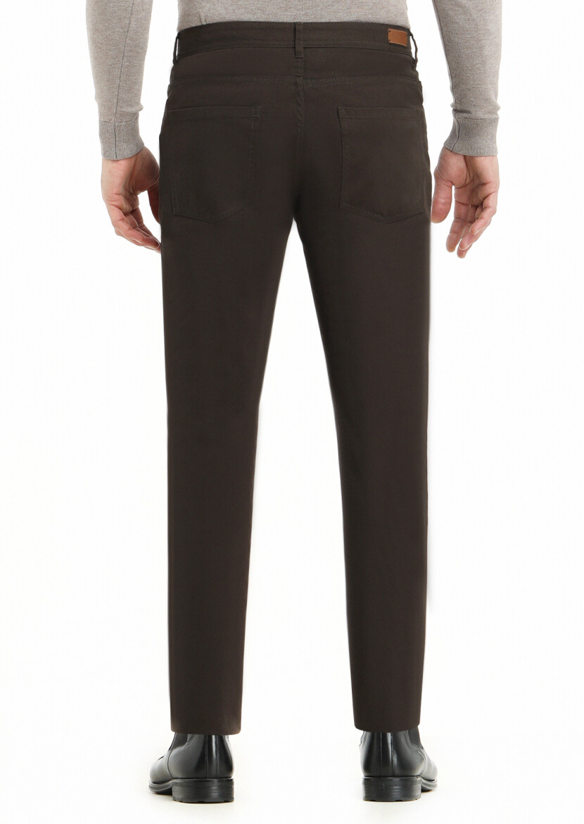 Haki Düz Dokuma Slim Fit Casual Pamuk Karışımlı Pantolon - 3