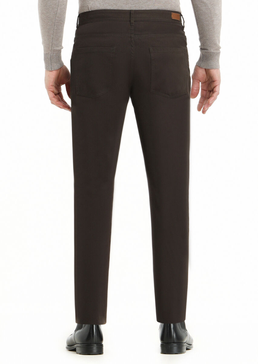 Haki Düz Dokuma Slim Fit Casual Pamuk Karışımlı Pantolon - 3