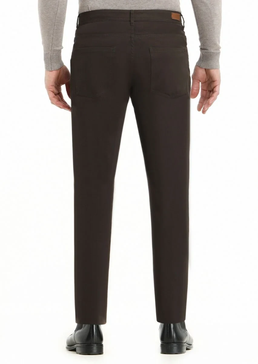 Haki Düz Dokuma Slim Fit Casual Pamuk Karışımlı Pantolon - 4