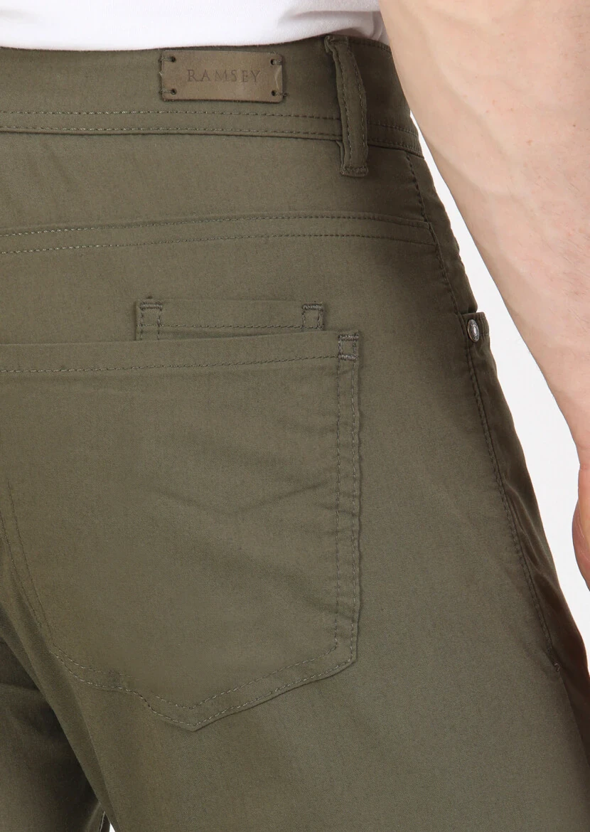 Haki Düz Dokuma Slim Fit Casual Pamuk Karışımlı Pantolon - 5