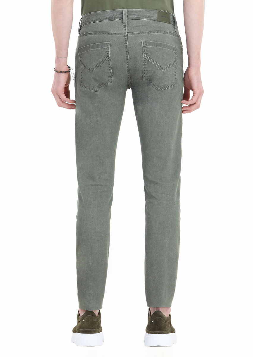 Haki Düz Dokuma Slim Fit Casual Pamuk Karışımlı Pantolon - 3