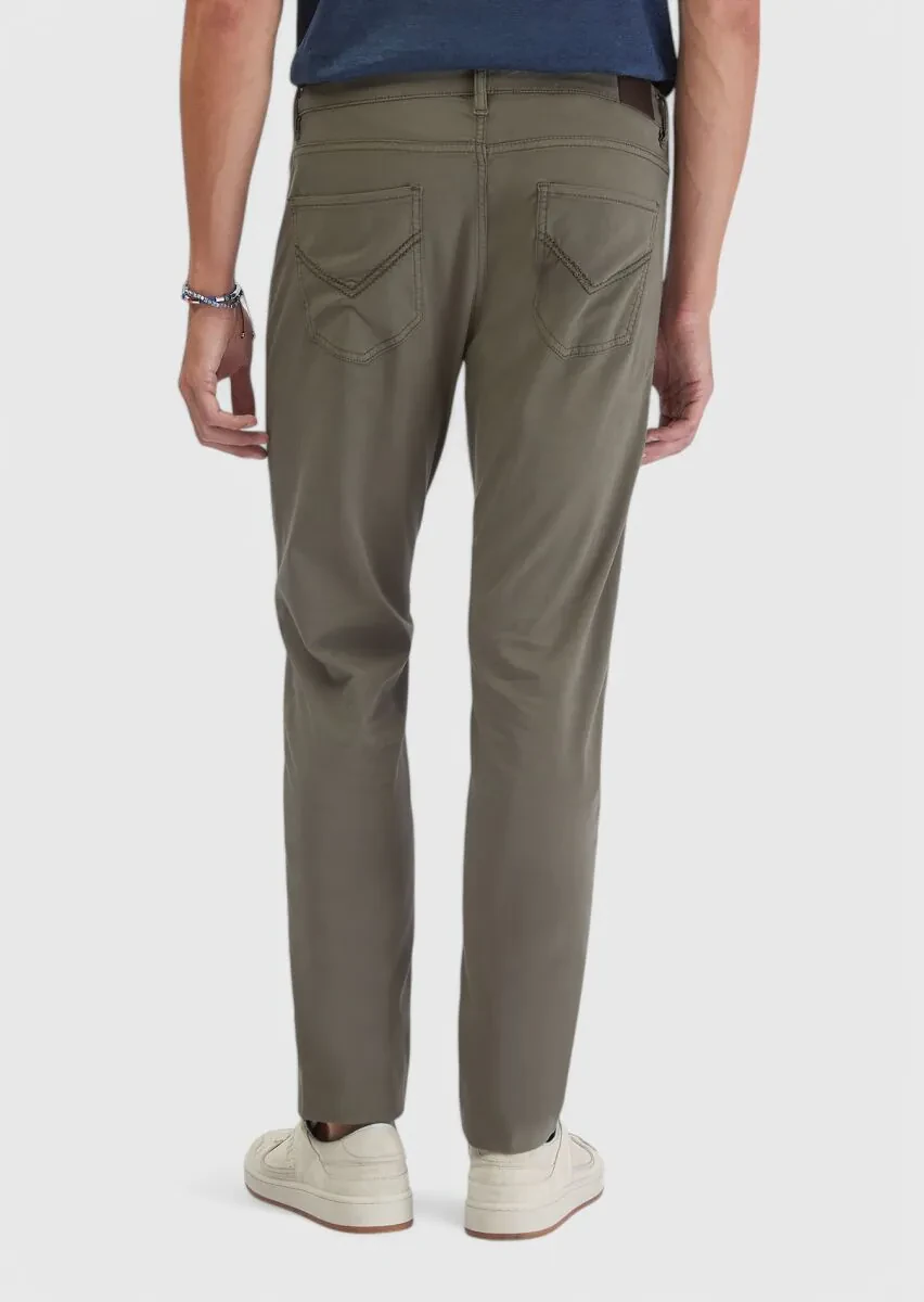 Haki Düz Dokuma Slim Fit Casual Pamuk Karışımlı Pantolon - 4