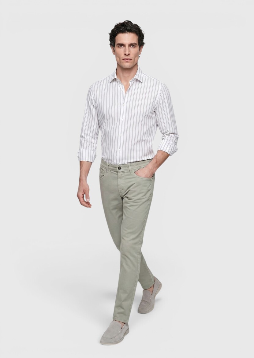 Haki Düz Dokuma Slim Fit Casual Pamuk Karışımlı Pantolon - RAMSEY