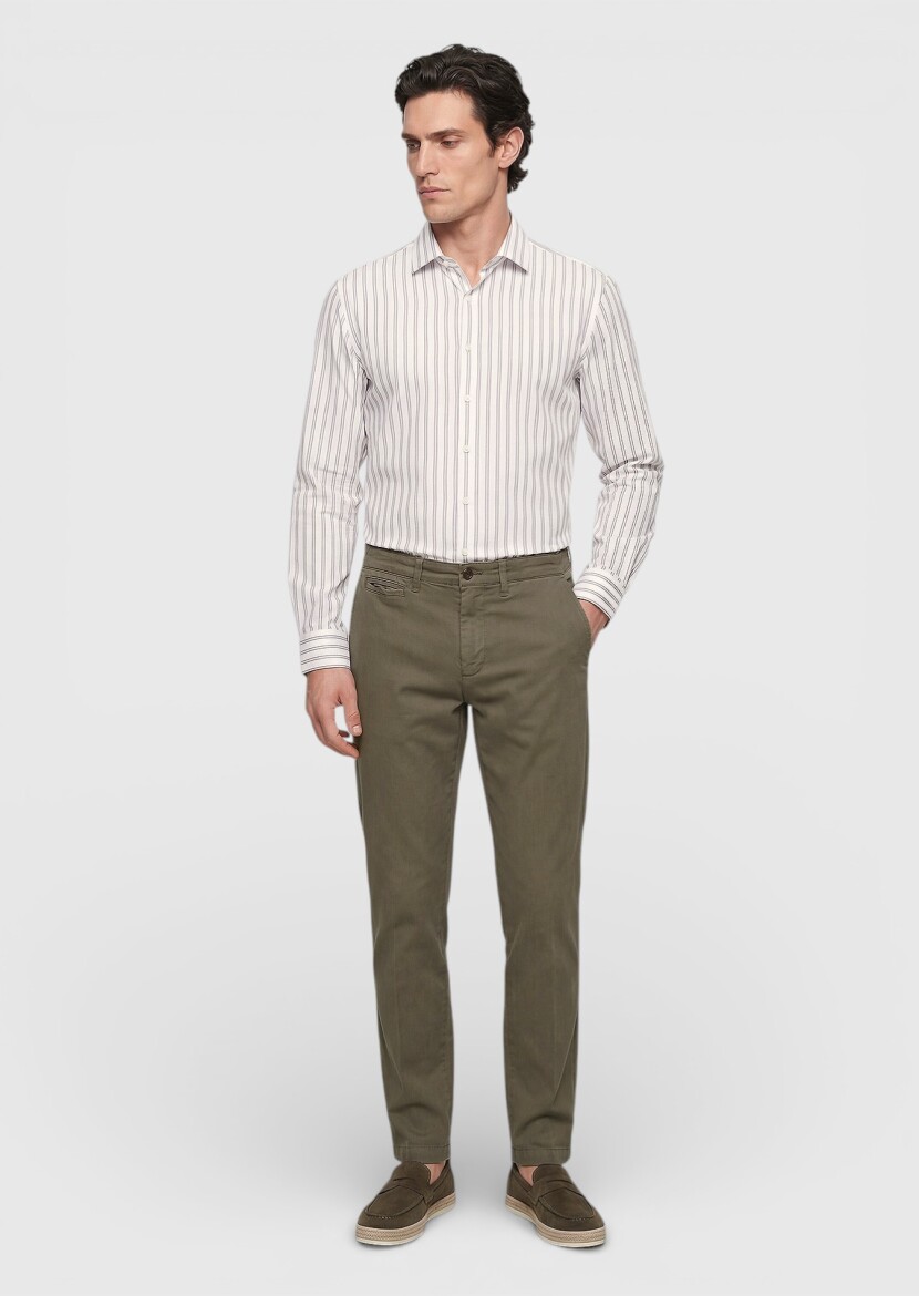 Haki Düz Dokuma Straight Fit Casual Pamuk Karışımlı Pantolon - RAMSEY