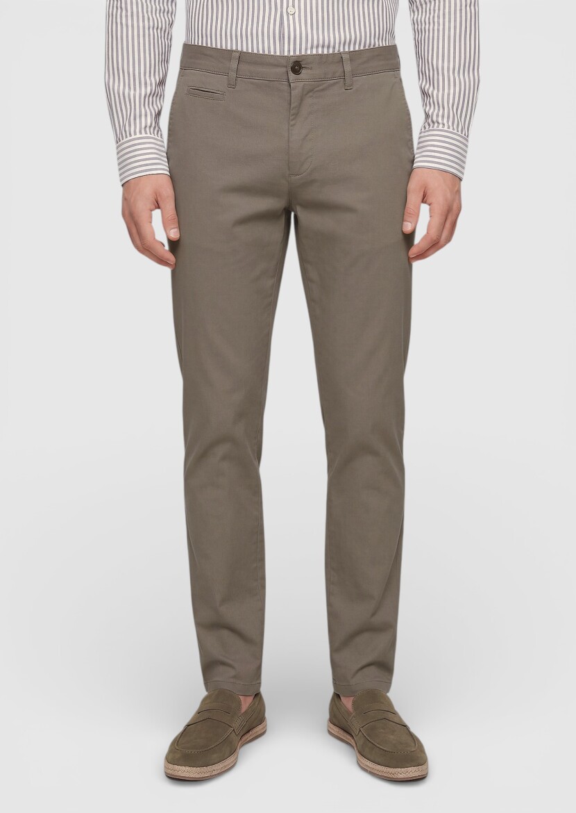 Haki Düz Dokuma Straight Fit Casual Pamuk Karışımlı Pantolon - RAMSEY