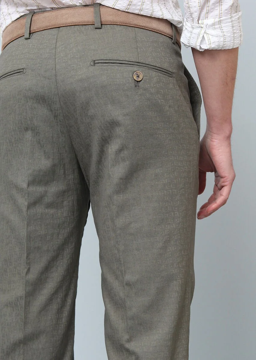 Haki Düz Kumaş Modern Fit Klasik Pamuk Karışımlı Pantolon - 4