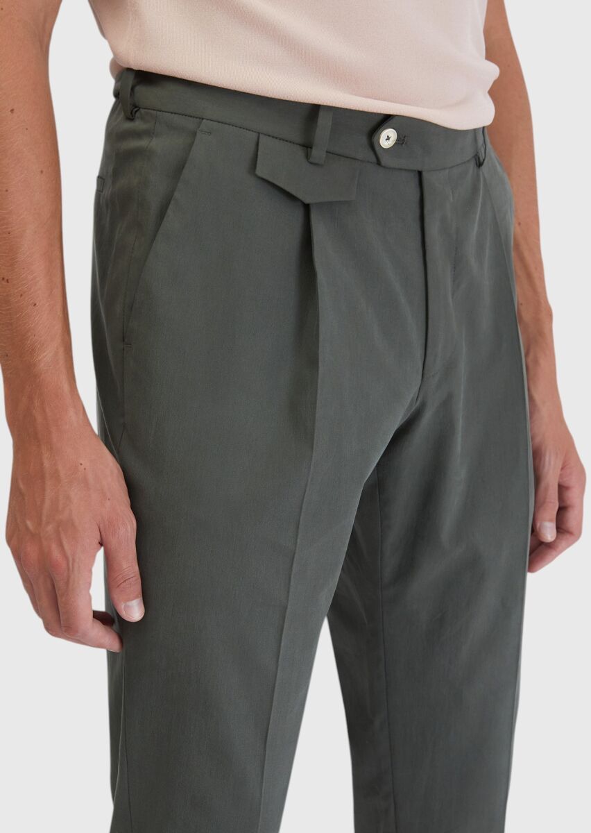 Haki Düz Kumaş Regular Fit Casual Pantolon - 3