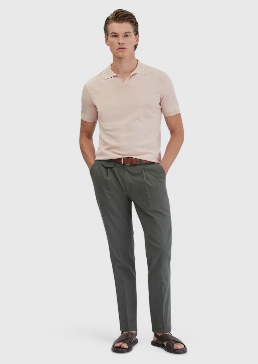 Haki Düz Kumaş Regular Fit Casual Pantolon - 1