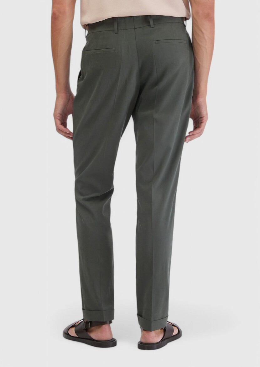 Haki Düz Kumaş Regular Fit Casual Pantolon - 4