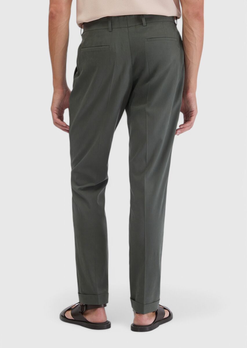 Haki Düz Kumaş Regular Fit Casual Pantolon - 4