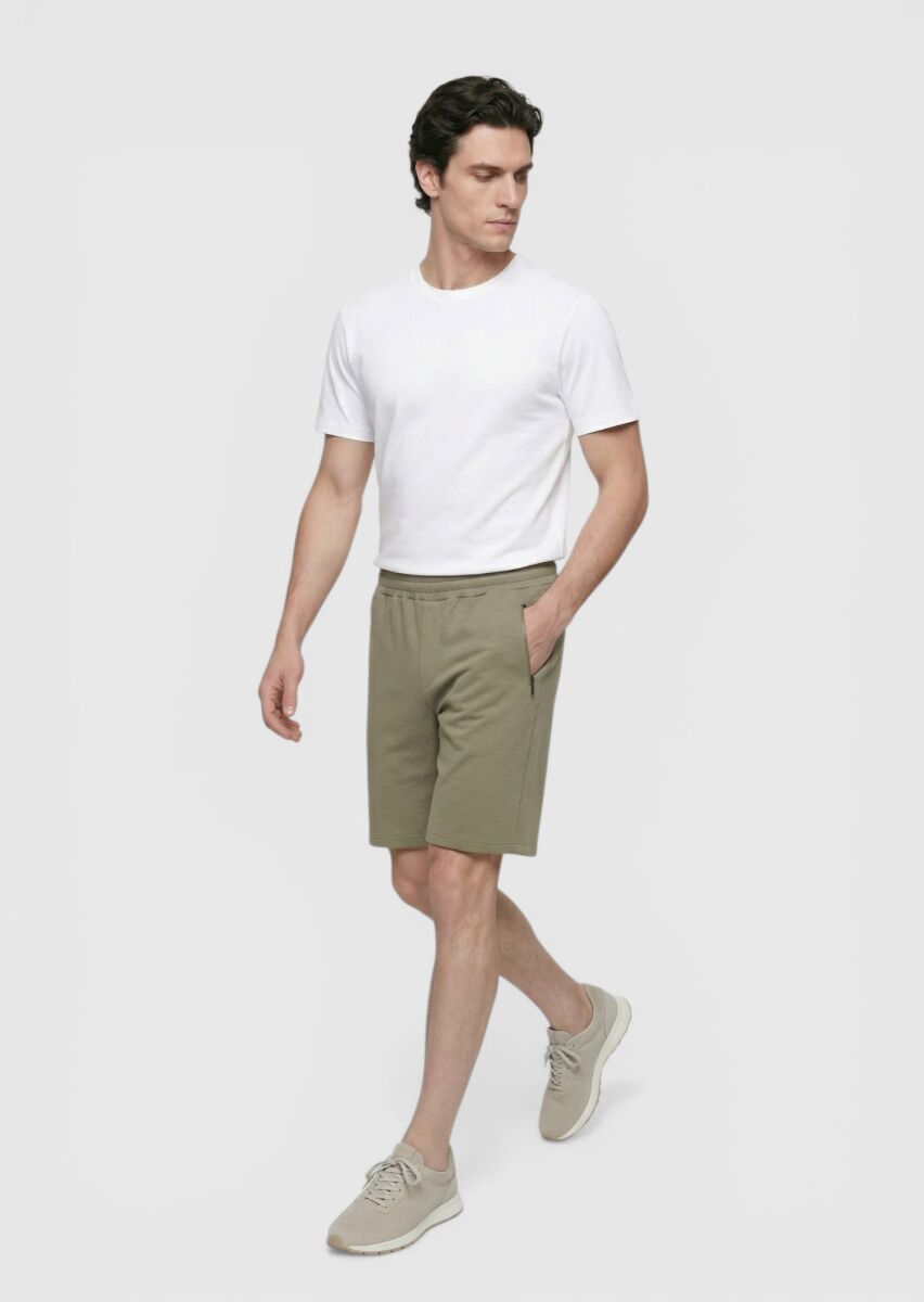 Haki Düz Örme Regular Fit Casual Bermuda - 1