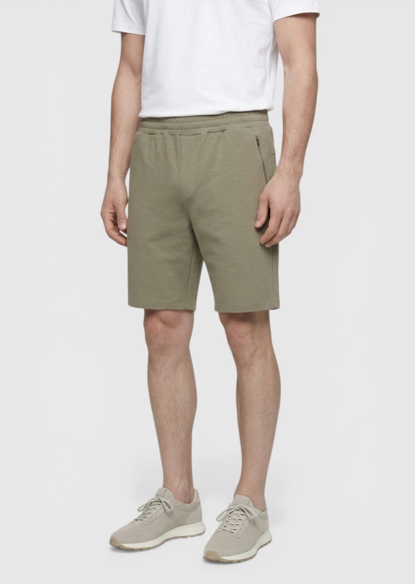 Haki Düz Örme Regular Fit Casual Bermuda - 3