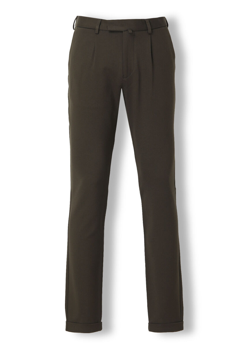 Haki Düz Örme Regular Fit Casual Pantolon - 5