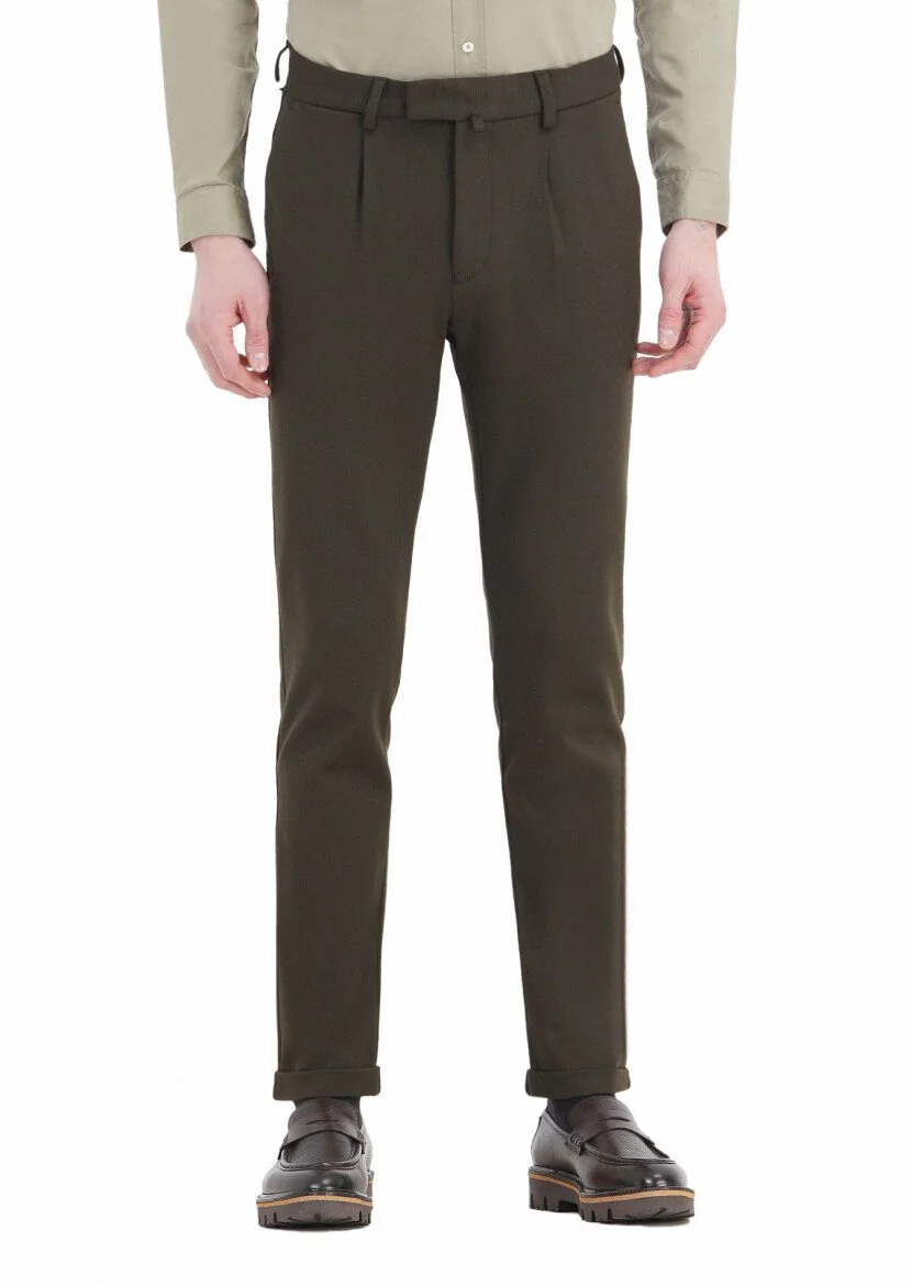 Haki Düz Örme Regular Fit Casual Pantolon 