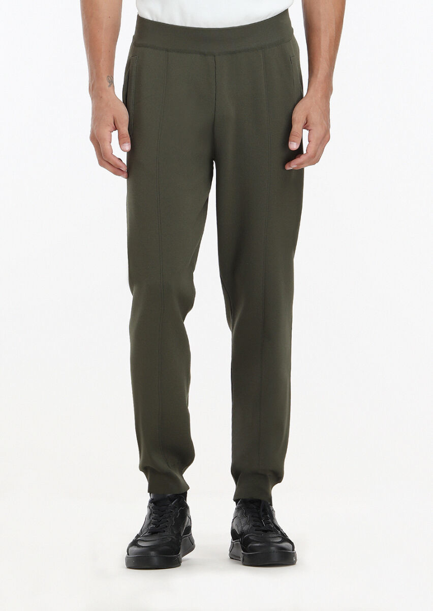 Haki Düz Örme Regular Fit Casual Triko Pantolon - 2